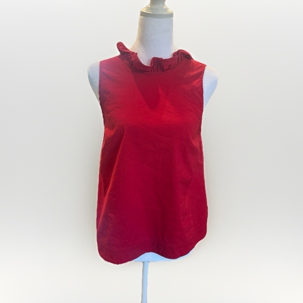 Sea New York Coco High Neck Red Ruffle Tank Sleeveless Blouse Size 0 USA Preppy